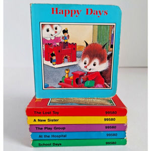 Vintage Children's Mini Board Book Lot Happy Endings 1985 Baby Toddler Set of 6